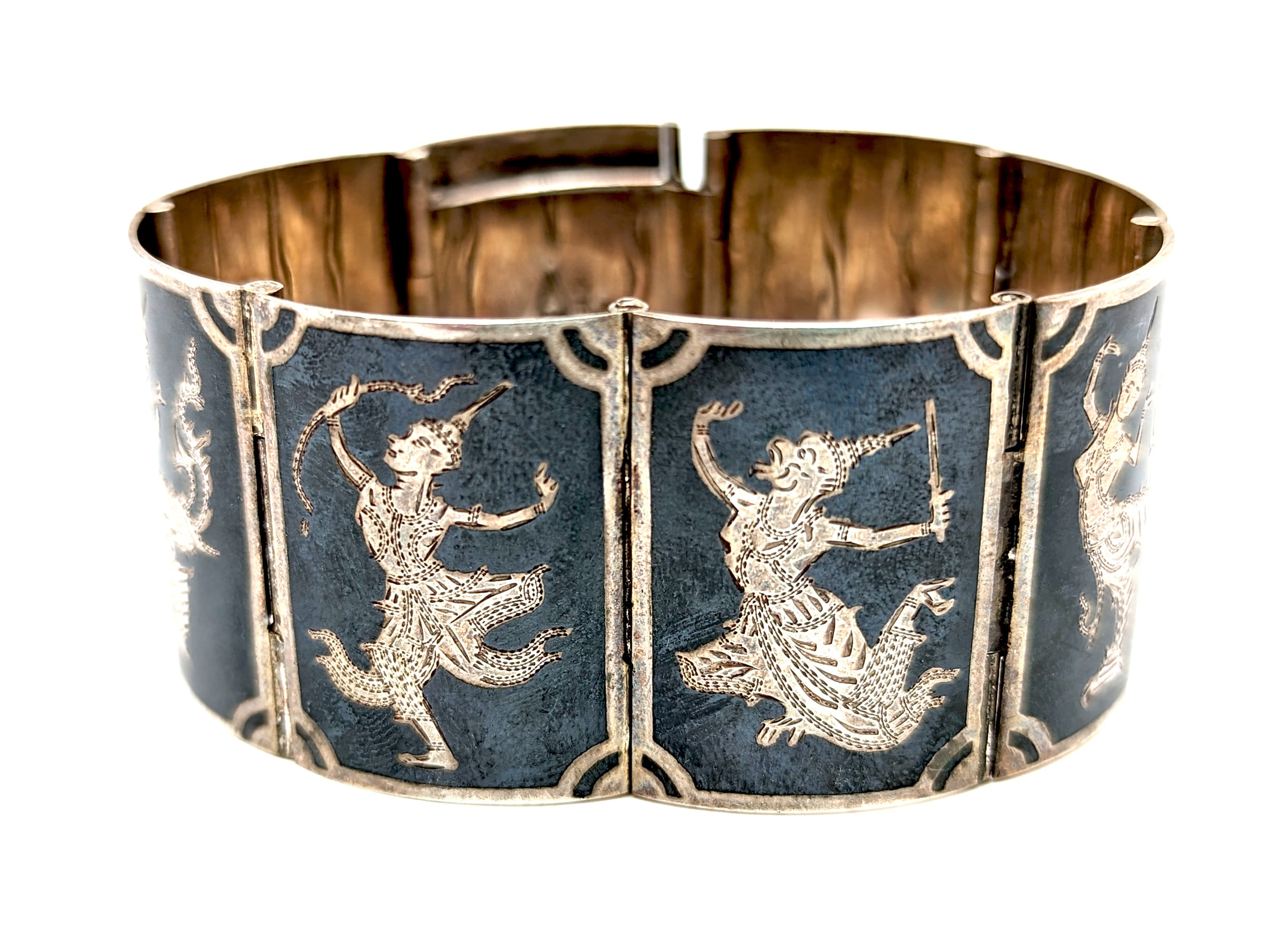 驚きの価格 Panel Goddess Silver Sterling Siam Vintage Bracelet 6.75 - アクセサリー