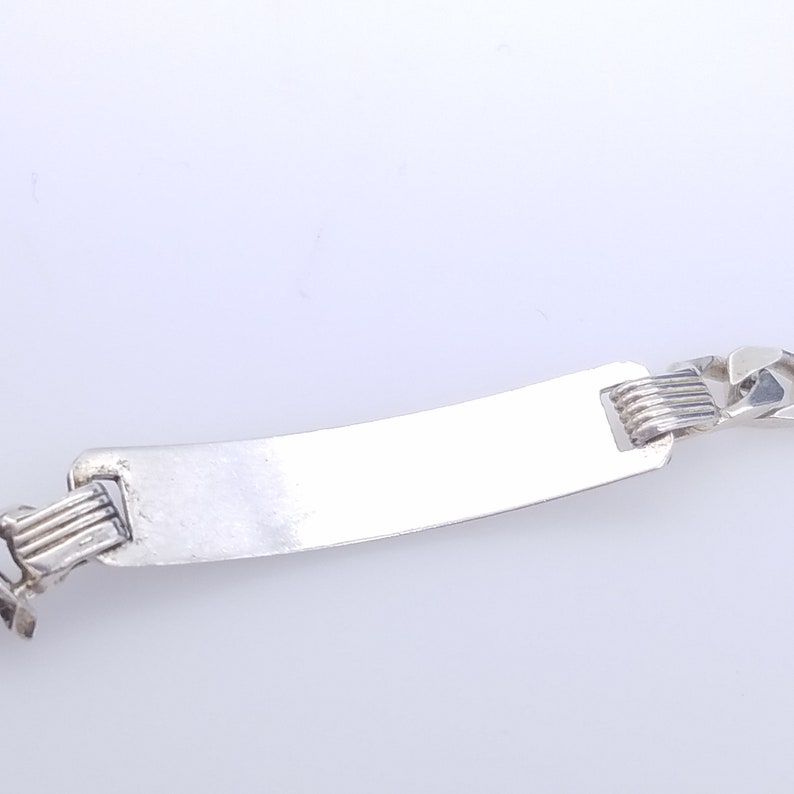7.5 Vintage 7mm Engraveable Sterling Silver Bar /& Curb Chain Bracelet