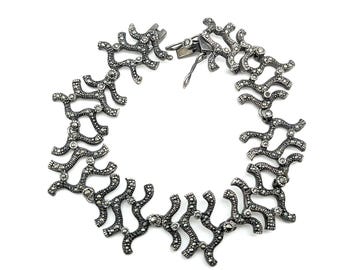 Vintage Marcasite & Sterling Silver Coral-Like Link Bracelet - 7"