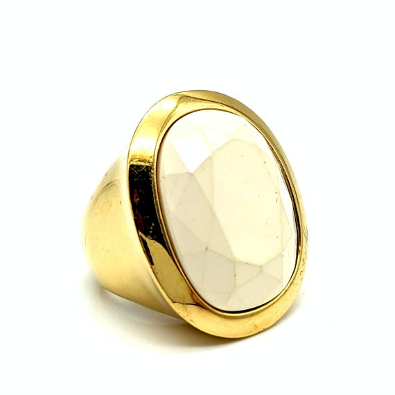 Bague Vintage En Perle Véritable Et Pierre Blanche, Monture Plaqué Or - Taille 61