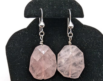 Handmade Sterling Silver & Faceted Rose Quartz Dangle Earrings