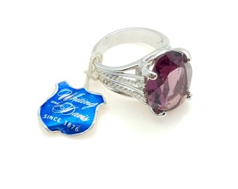 Vintage Whiting & Davis Silver Plated Amethyst Glass Ring Size 6.5