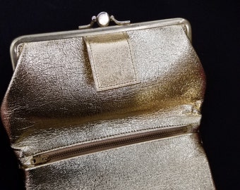 Vintage Gold Faux Leather Fold Open Evening Bag/Clutch - Ships Free in US