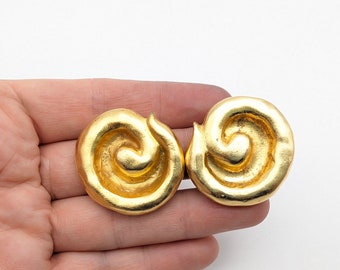 Vintage Designer Gold Plated Spiral Clip on Earrings - 1 3/8"