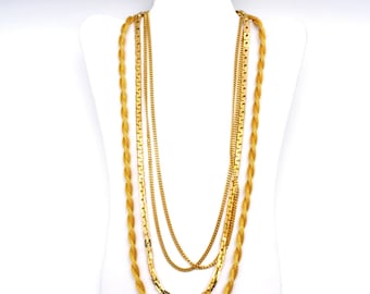 Long Coro Vendome 1960's Gold Plated Multi-Strand Chain Necklace