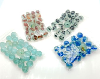 Bag of 25 Early Foreign Made Single Color Banana Cat's Eye Marbles with Shooter; Choice of Colors