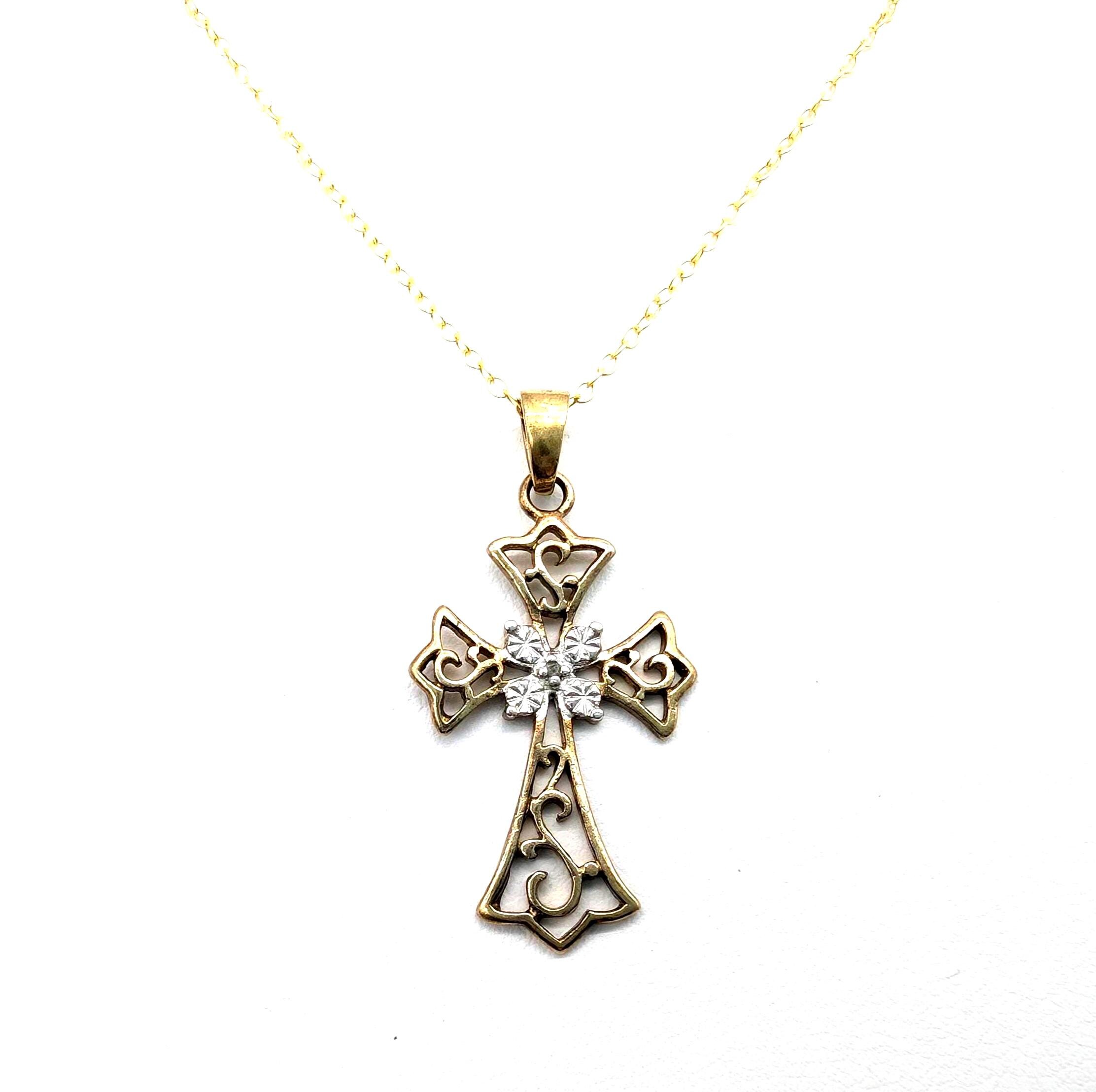 Collana in argento con charm crocetta e zirconi - Gioielli