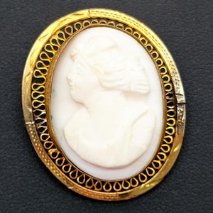 Antique Gold-Filled Carved Cameo Brooch - 1.25&quot;