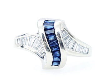 14K White Gold Sapphire Diamond Ring, Estate Jewelry, Cocktail Ring, Natural Gemstones