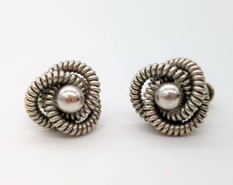 Rare 12K White Gold Filled Knot Design Screw-Back Earrings
