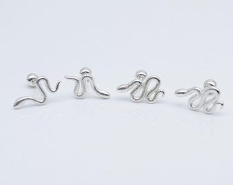 999 Fine Silver Snake Stud Earrings With Screw Ball Backs, Matched or Mismatched