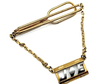 Vintage Gold Tone JOE Tie Bar with Chain