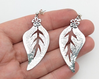 Vintage Sterling Silver Leaf Dangle Earrings