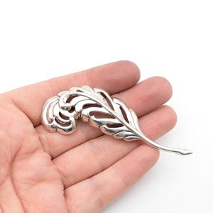 Large Sterling Silver Feather Brooch/Pendant - 3.25"