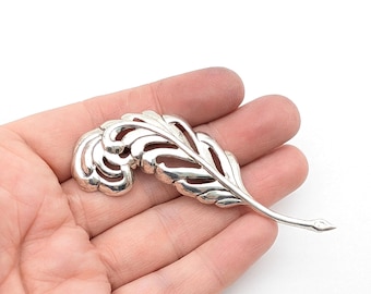 Large Sterling Silver Feather Brooch/Pendant - 3.25"