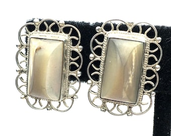 Carved Mother of Pearl & Sterling Silver Screw-Back Earrings