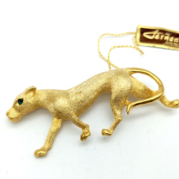 Gold Cat Brooch; Puma / Mountain Lion / Cougar Big Cat Pin