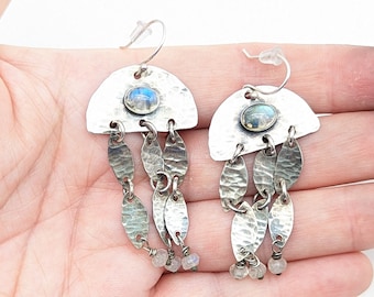 Artisan Blue Moonstone & Sterling Silver Dangle Earrings