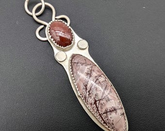 Artisan Sonoran Dendritic Rhyolite, Brown Jasper and Sterling Silver Pendant - 3"