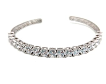 Vintage CZ & Sterling Silver Flexible Cuff Bracelet