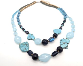 Old Stock Beaded Double Strand Blue Necklace by Ashley Cooper