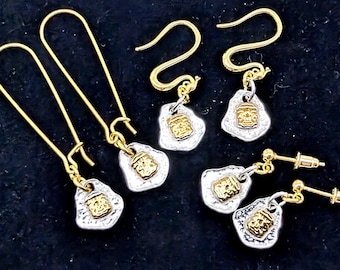 Sterling Silver Zakiram Goddess Earrings; 18K Gold Vermeil, Wealth Earrings, Buddhist Earrings
