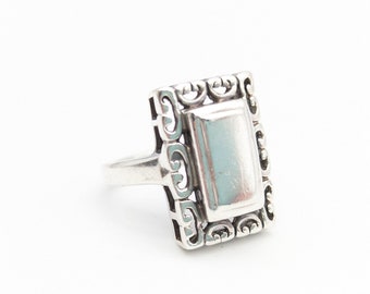 Engravable Vintage Sterling Silver Rectangle Estate  Ring - Size 6.25