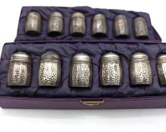Antique Hammered Sterling Silver Salt & Pepper Shaker Sets Signed S.C.S. Co