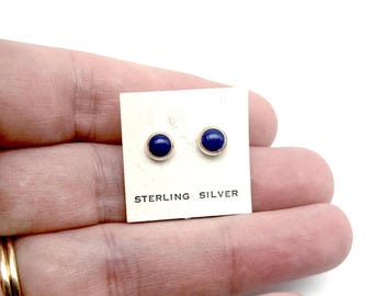 Small Natural Blue Lapis Lazuli & Sterling Silver 6mm Stud Earrings