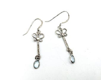Vintage Sterling Silver & Blue Topaz Dangle Earrings