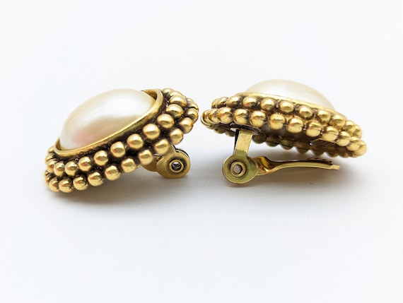 Vintage Yves Saint Laurent Gold & Faux Pearl Clip… - image 4