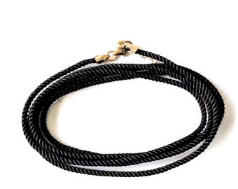 Black Silk Cord Necklace, Minimalist: Sterling Silver, 14k Gold Filled, White, Gray