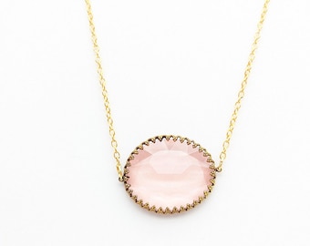 Upcycled Pink Glass Pendant Necklace, Adjustable