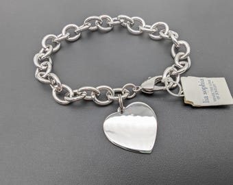 Vintage Lia Sophia Silver Heart Cable Chain Charm Bracelet - Old Stock