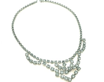Vintage 1950's Rhinestone Choker Pendant Necklace - 15", Adjustable