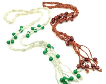 Lot of 2 Vintage Beaded Macrame Necklaces