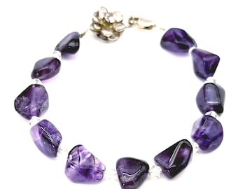 Pulsera de plata de ley y amatista con cuentas - 7,5"