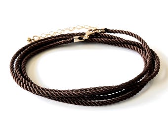 Minimalist Brown Silk Cord Necklace: Sterling Silver, 14k Gold Filled, Made to Order