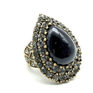 Vintage Heidi Daus Faux Onyx & Crystal Multi-Stone Crystal Ring - Size 6