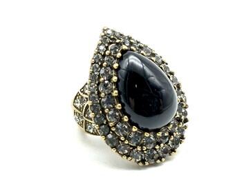 Vintage Heidi Daus Faux Onyx & Crystal Multi-Stone Crystal Ring - Size 6