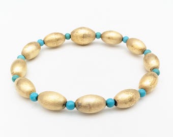 Vintage 14k Gold Vermeil Sterling Silver & Turquoise Bead Bracelet - 8"