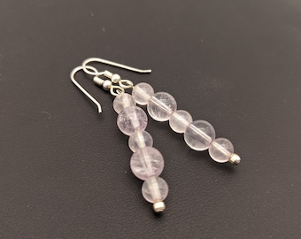 Vintage Rose Quartz Bead Sterling Silver Dangle Earrings