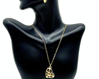 Conjunto de collar y pendientes con colgante de corazón de diamantes de imitación dorados, joyería de San Valentín