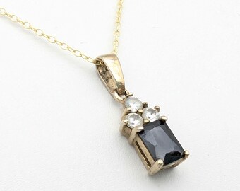 18k Gold Vermeil Sterling Silver Sapphire & CZ Pendant Necklace - 18"
