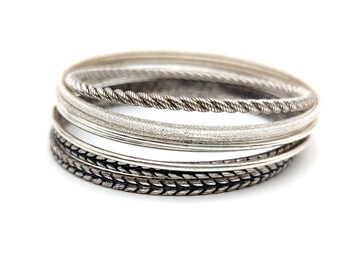 Set of 9 Vintage Silver Tone Bangle Bracelets