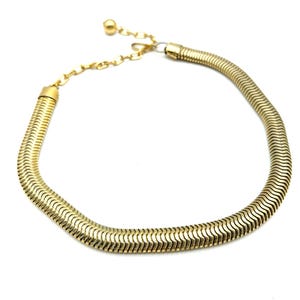 Vintage Gold Tone Wide Snake Chain Choker Necklace - 11-14&quot;