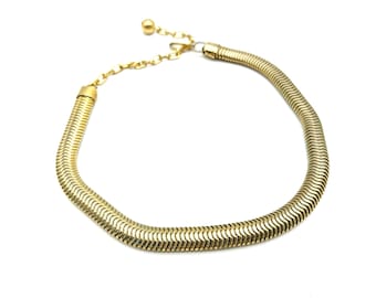 Vintage Gold Tone Wide Snake Chain Choker Necklace - 11-14"