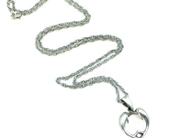 Vintage Sterling Silver Kissing Dolphins Heart Pendant Necklace - 19"