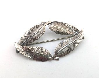 Vintage Jewel Art Sterling Silver Leaf Brooch