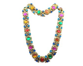 1970s Etruscan Style Gold Gripiox Glass Choker Necklace & Bracelet